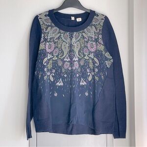 ANTHROPOLOGIES MOTH Silk Front Panel Navy Sweater